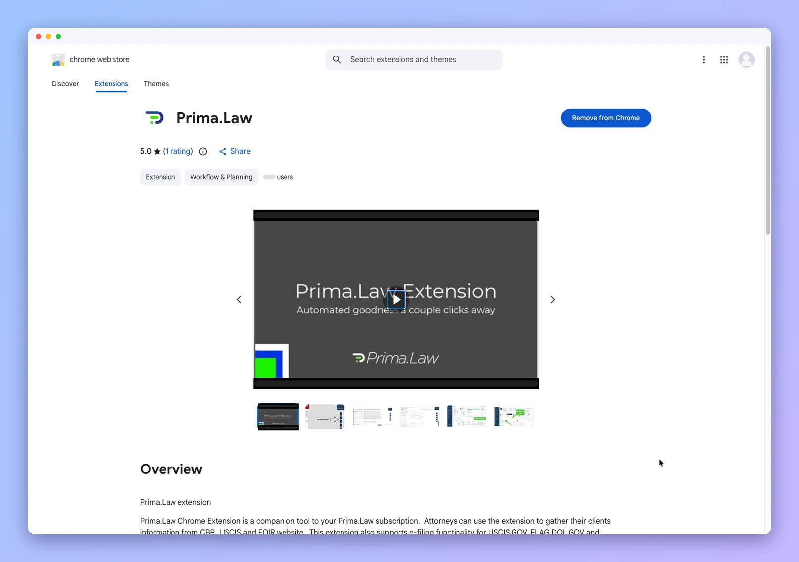 The Prima.Law Chrome extension in the Chrome Web Store